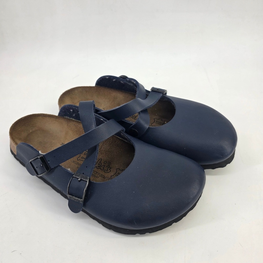 Birki's Birkenstock Women 38 L7 Navy Blue Leather Mary Jane Clogs Mules Germany